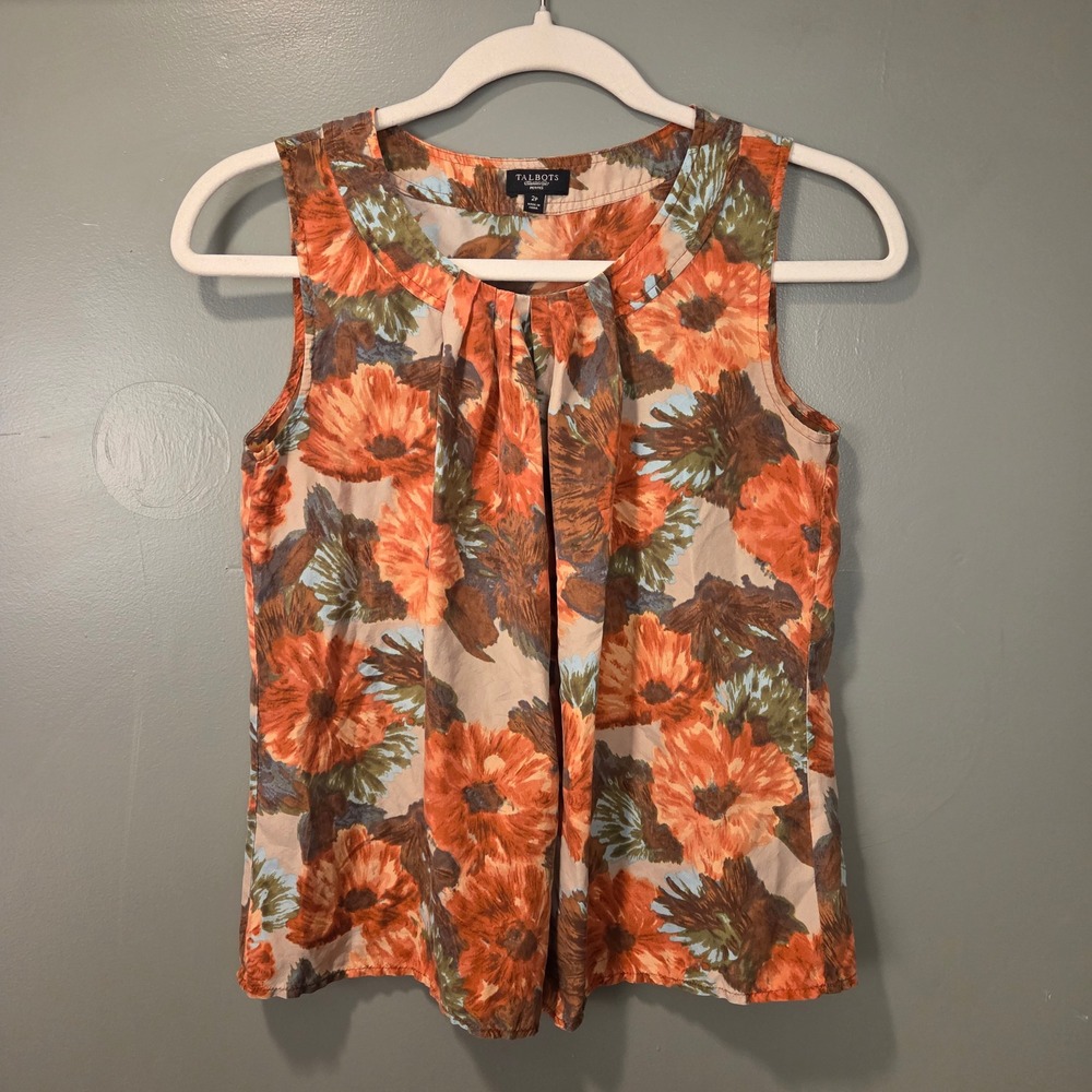 Talbots Women's 100% Silk Sleeveless Blouse Size 2 Petite Floral Print